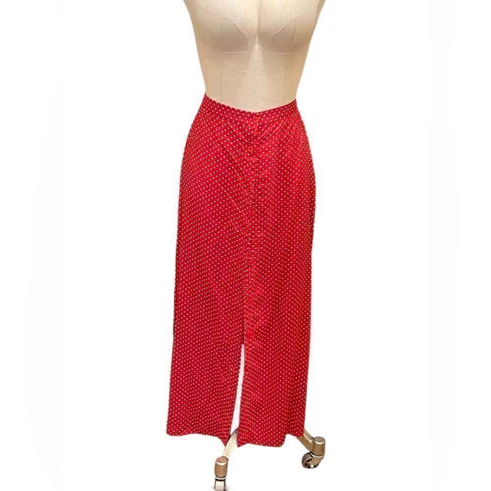 Fun Vintage Red and White Polka Dot Button-Down Maxi Skirt by Susan Gail